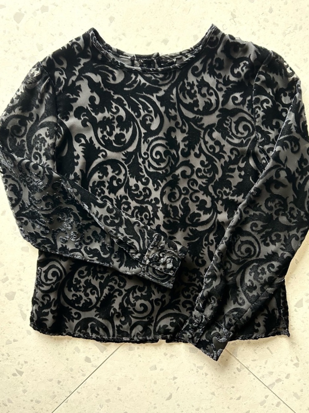 Vintage Talbots Black Burnout Velvet Damask Whimsigoth Long Sleeve Top - Size Sm